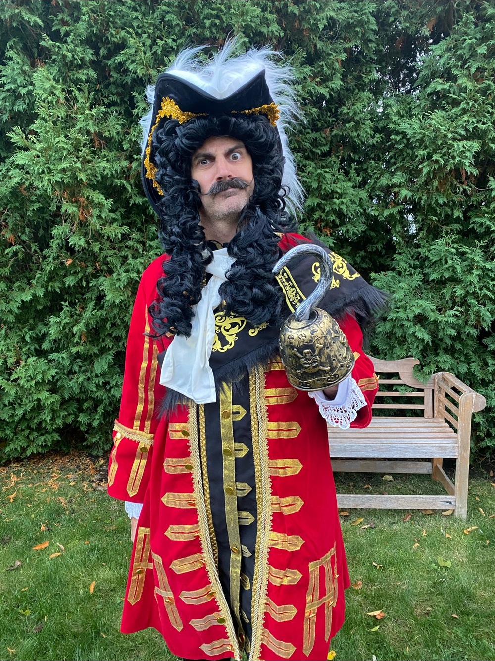 ELITE CAPTAIN HOOK COSTUME FOR MEN with hook accessory and wig!